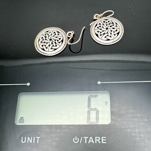 Celtic Knot Vintage Sterling Silver Round Dangle Earrings Intricate Detailing - Picture 2 of 8